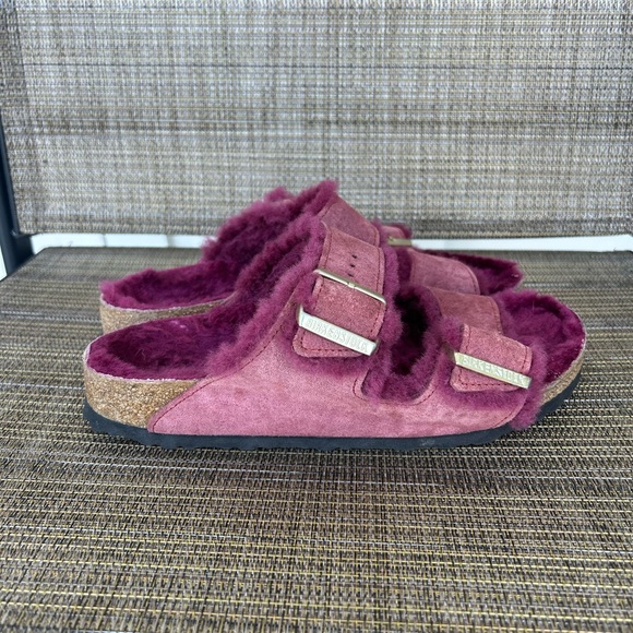 Birkenstock size 38 or 7 Shearling Arizona Pink Fuchsia Sandals slip on shoes - Picture 5 of 7